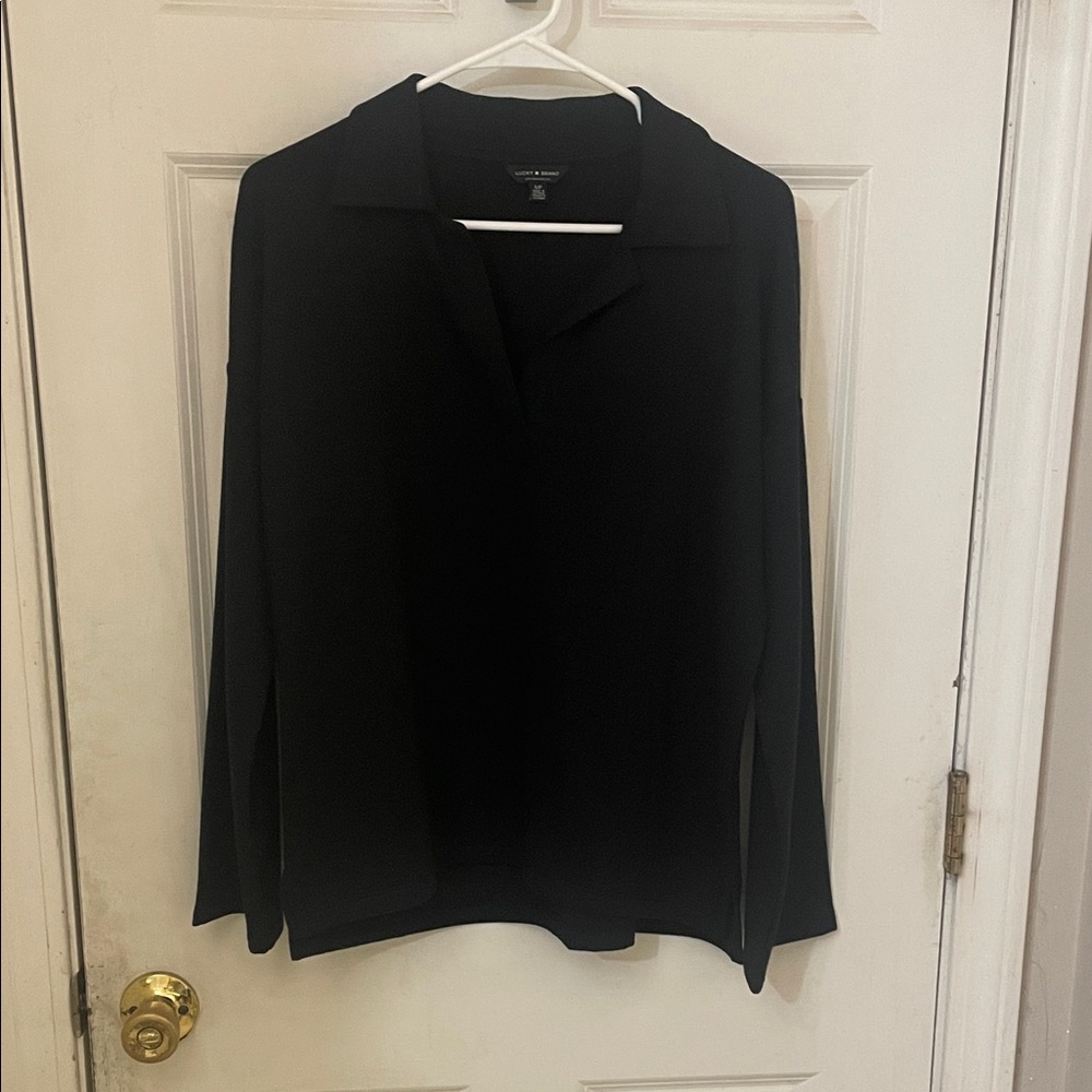 Black Women's polo long sleeve Top